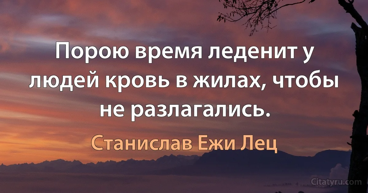 Порою время леденит у людей кровь в жилах, чтобы не разлагались. (Станислав Ежи Лец)