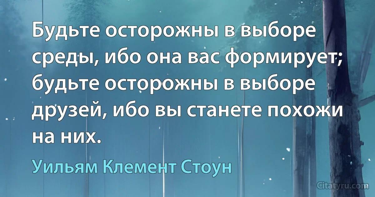 Будьте осторожны в выборе среды, ибо она вас формирует; будьте осторожны в выборе друзей, ибо вы станете похожи на них. (Уильям Клемент Стоун)