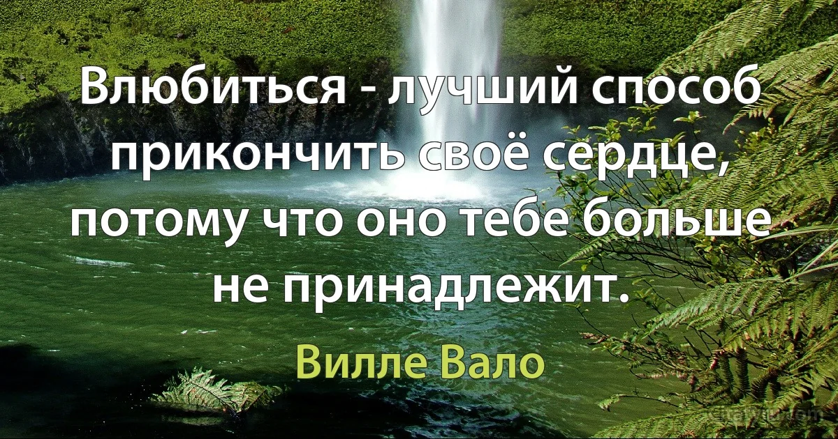 Влюбиться - лучший способ прикончить своё сердце, потому что оно тебе больше не принадлежит. (Вилле Вало)