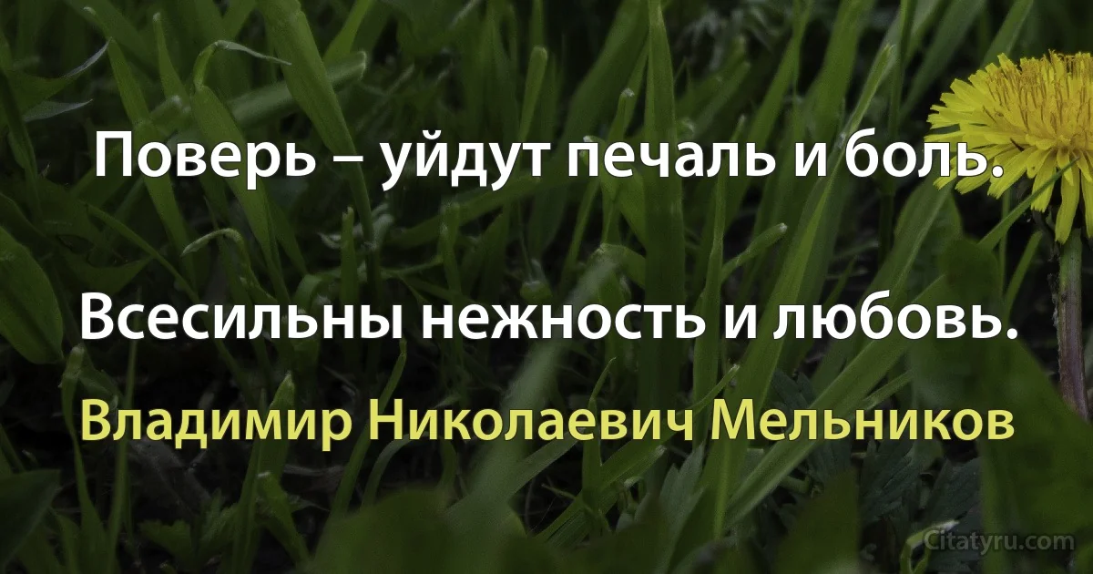 Поверь – уйдут печаль и боль.

Всесильны нежность и любовь. (Владимир Николаевич Мельников)