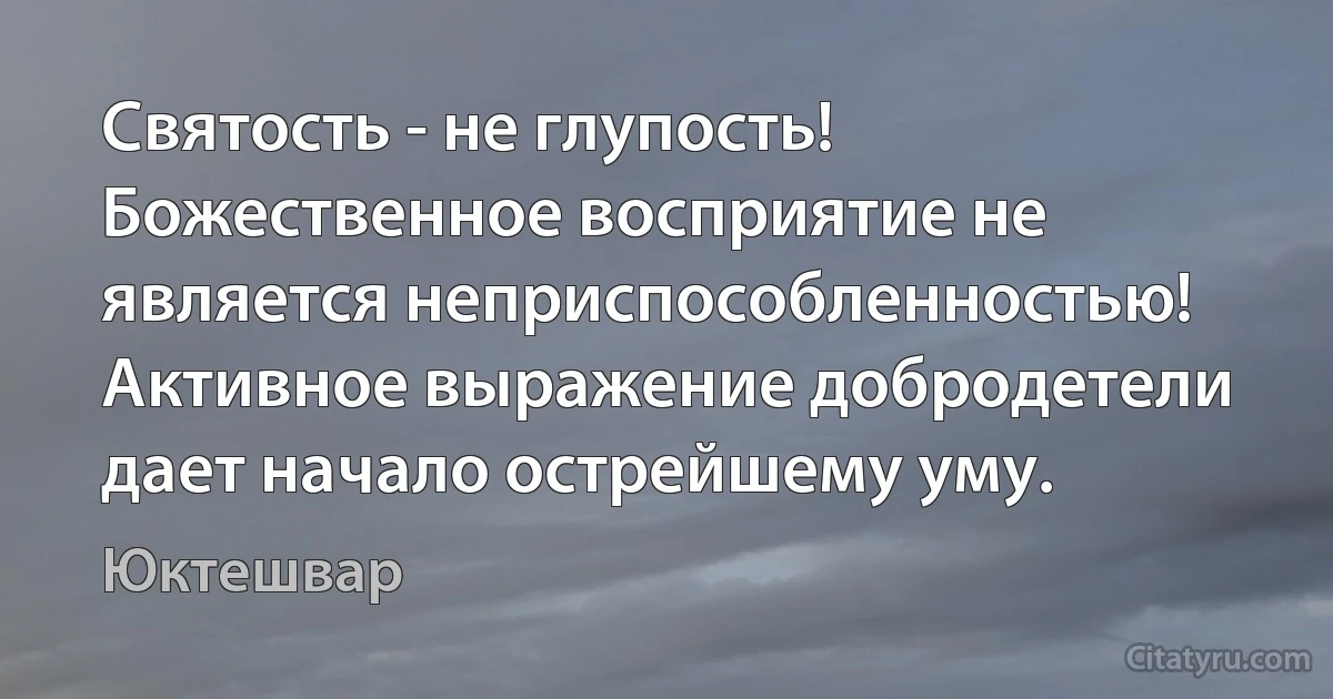 Святость - не глупость! Божественное восприятие не является неприспособленностью! Активное выражение добродетели дает начало острейшему уму. (Юктешвар)