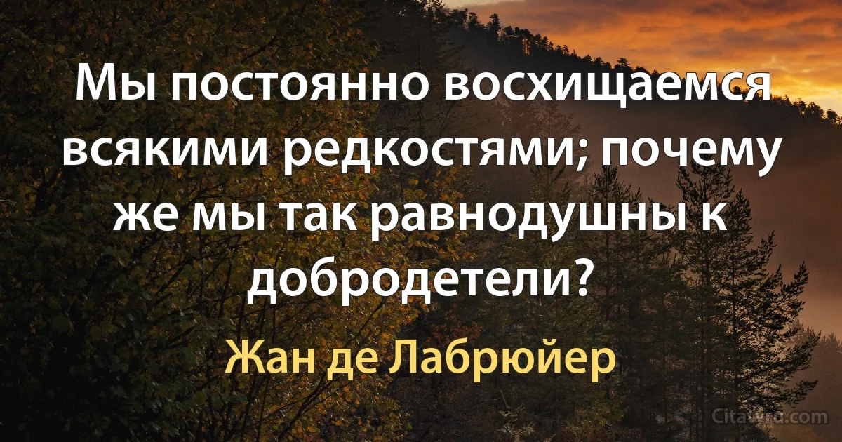 Мы постоянно восхищаемся всякими редкостями; почему же мы так равнодушны к добродетели? (Жан де Лабрюйер)