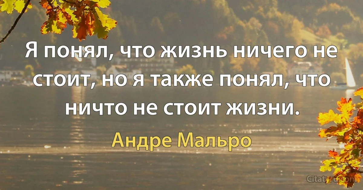 Я понял, что жизнь ничего не стоит, но я также понял, что ничто не стоит жизни. (Андре Мальро)