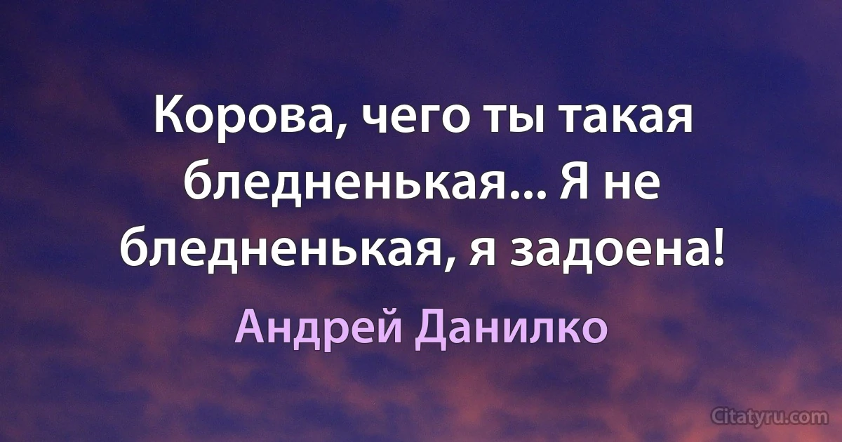 Корова, чего ты такая бледненькая... Я не бледненькая, я задоена! (Андрей Данилко)