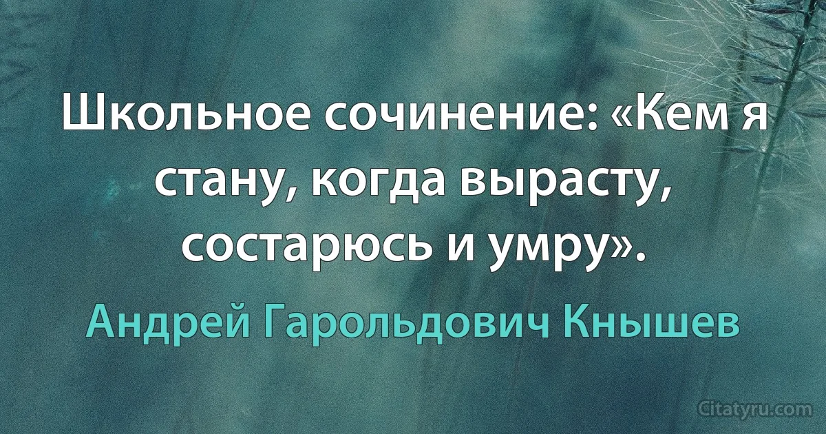 Школьное сочинение: «Кем я стану, когда вырасту, состарюсь и умру». (Андрей Гарольдович Кнышев)