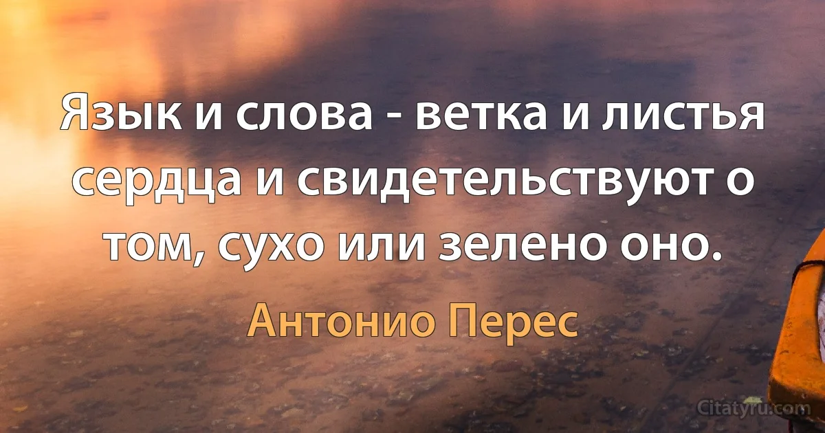 Язык и слова - ветка и листья сердца и свидетельствуют о том, сухо или зелено оно. (Антонио Перес)