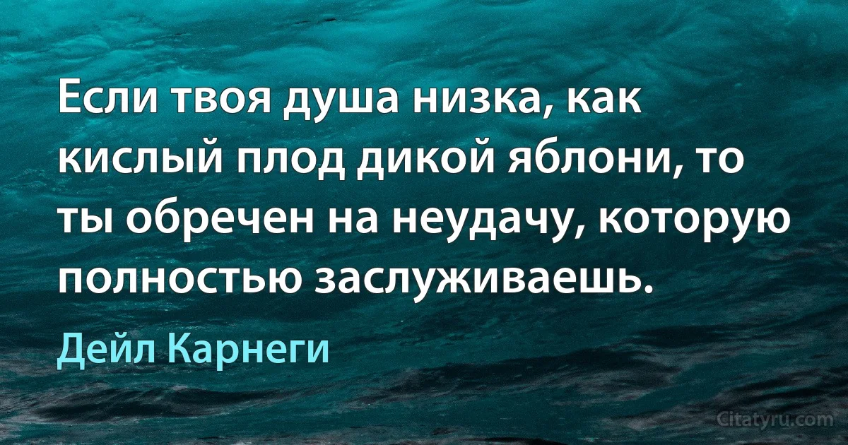 Если твоя душа низка, как кислый плод дикой яблони, то ты обречен на неудачу, которую полностью заслуживаешь. (Дейл Карнеги)