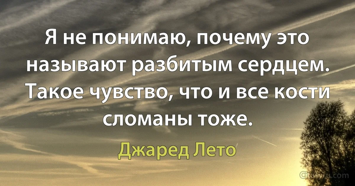 Я не понимаю, почему это называют разбитым сердцем. Такое чувство, что и все кости сломаны тоже. (Джаред Лето)