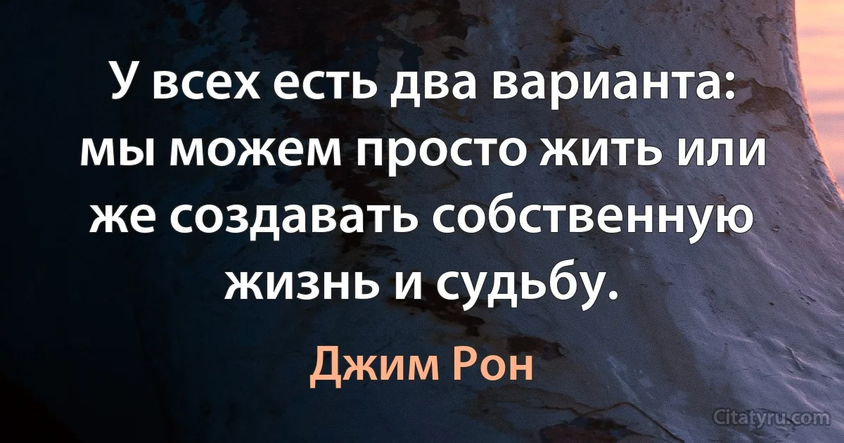 У всех есть два варианта: мы можем просто жить или же создавать собственную жизнь и судьбу. (Джим Рон)