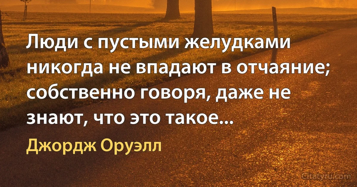 Люди с пустыми желудками никогда не впадают в отчаяние; собственно говоря, даже не знают, что это такое... (Джордж Оруэлл)