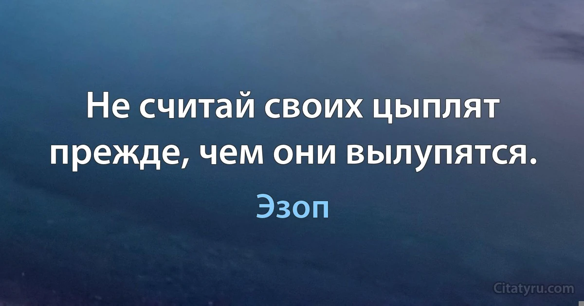 Не считай своих цыплят прежде, чем они вылупятся. (Эзоп)