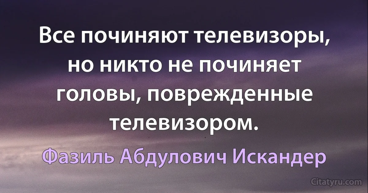 Все починяют телевизоры, но никто не починяет головы, поврежденные телевизором. (Фазиль Абдулович Искандер)