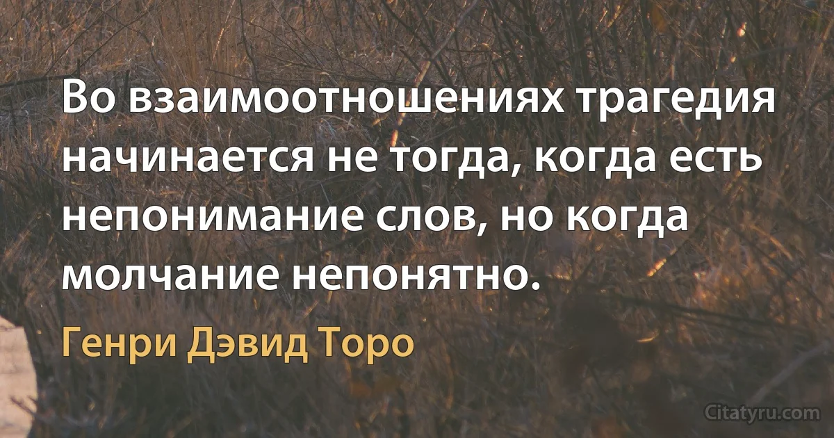 Во взаимоотношениях трагедия начинается не тогда, когда есть непонимание слов, но когда молчание непонятно. (Генри Дэвид Торо)