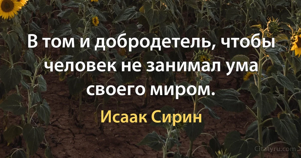 В том и добродетель, чтобы человек не занимал ума своего миром. (Исаак Сирин)