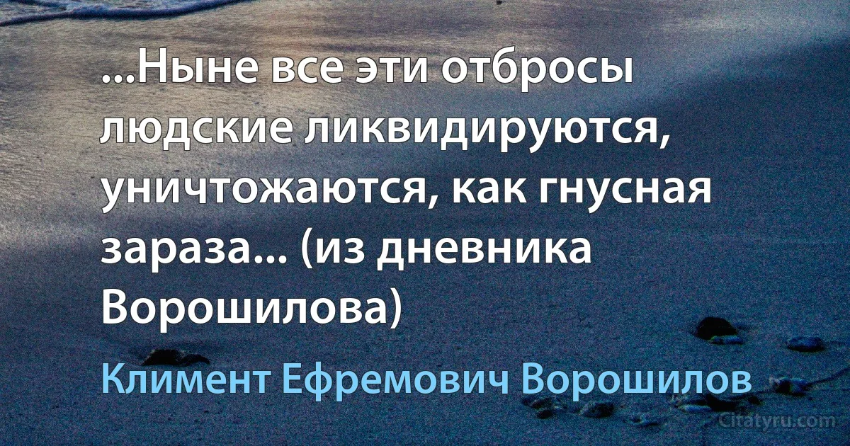 ...Ныне все эти отбросы людские ликвидируются, уничтожаются, как гнусная зараза... (из дневника Ворошилова) (Климент Ефремович Ворошилов)