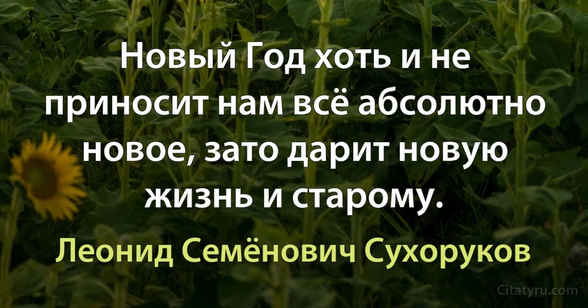 Новый Год хоть и не приносит нам всё абсолютно новое, зато дарит новую жизнь и старому. (Леонид Семёнович Сухоруков)