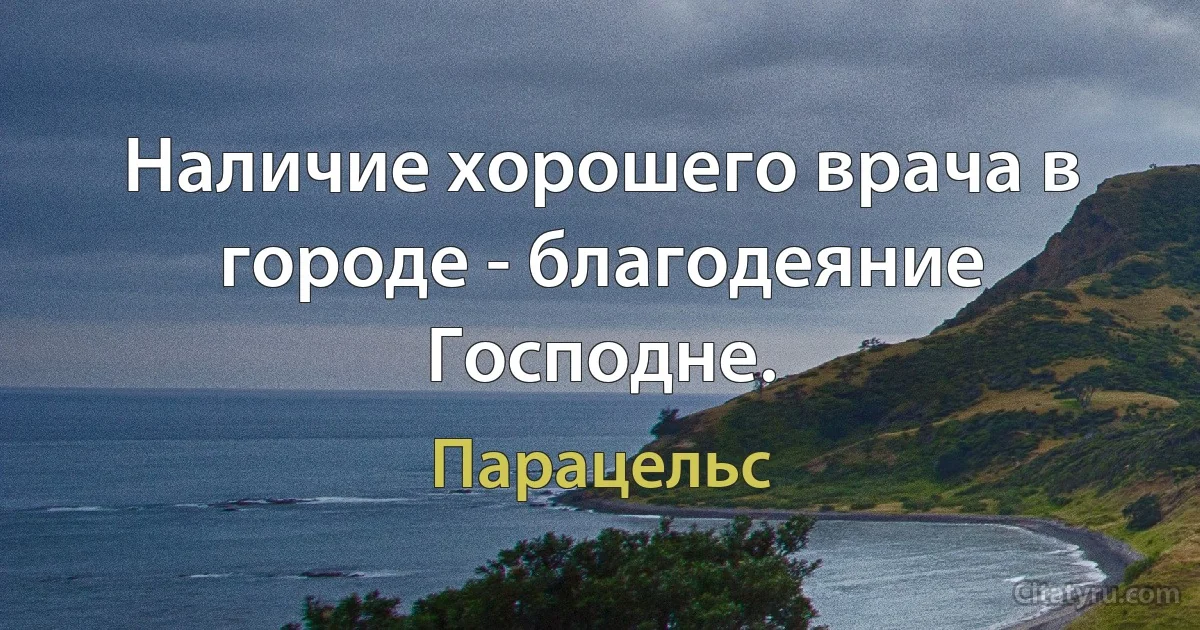 Наличие хорошего врача в городе - благодеяние Господне. (Парацельс)