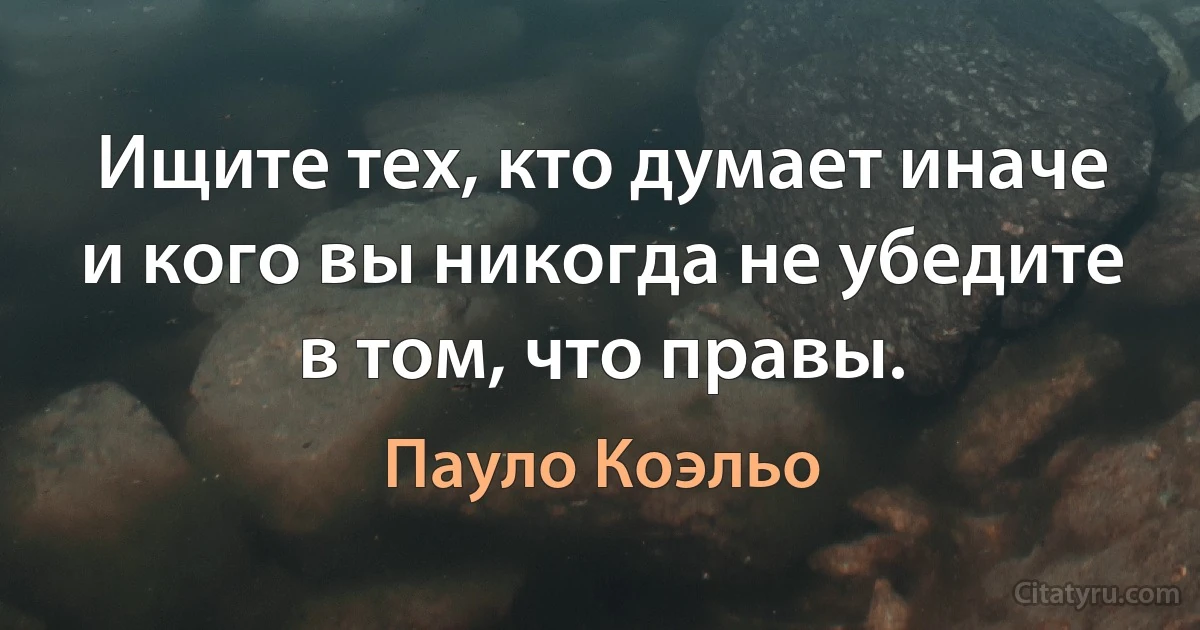 Ищите тех, кто думает иначе и кого вы никогда не убедите в том, что правы. (Пауло Коэльо)