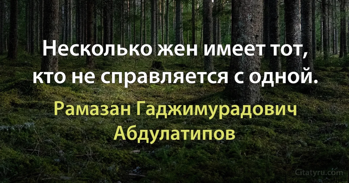 Несколько жен имеет тот, кто не справляется с одной. (Рамазан Гаджимурадович Абдулатипов)