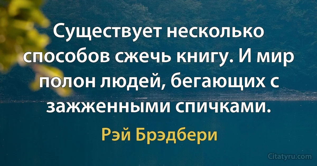 Существует несколько способов сжечь книгу. И мир полон людей, бегающих с зажженными спичками. (Рэй Брэдбери)