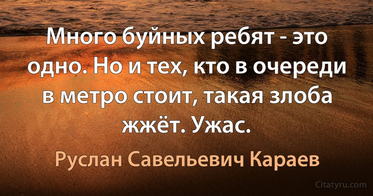 Много буйных ребят - это одно. Но и тех, кто в очереди в метро стоит, такая злоба жжёт. Ужас. (Руслан Савельевич Караев)