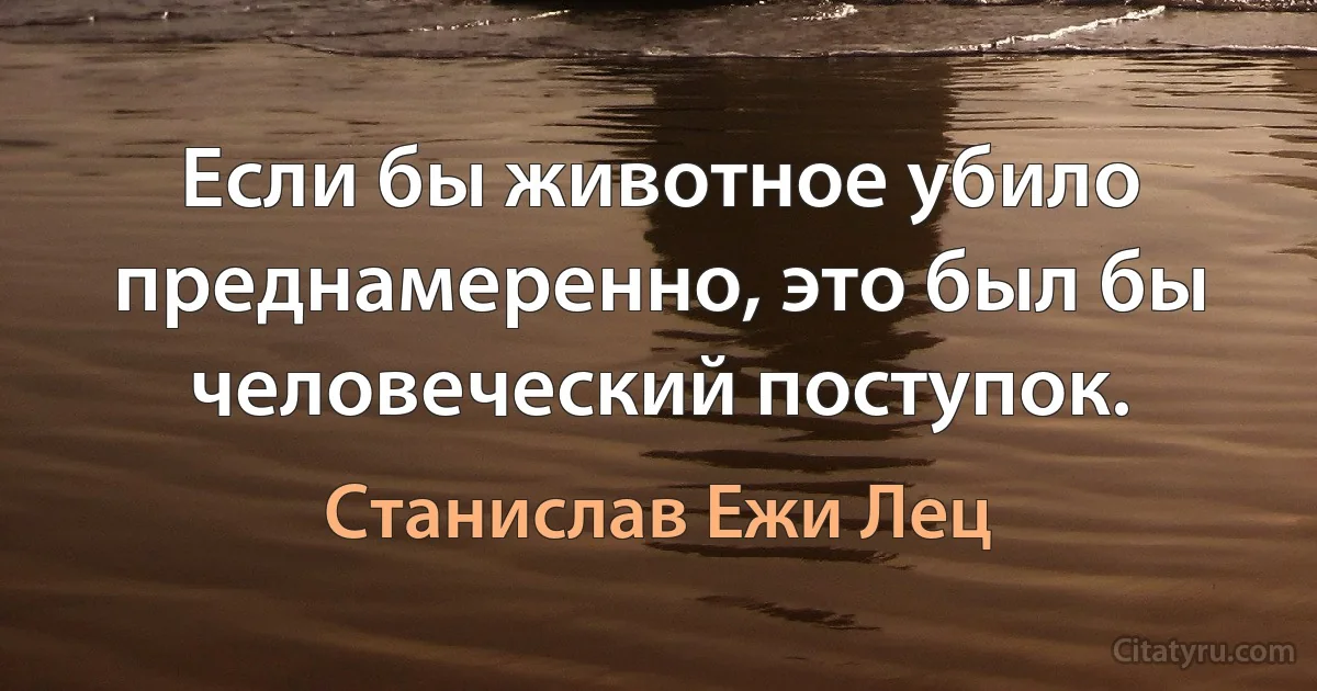 Если бы животное убило преднамеренно, это был бы человеческий поступок. (Станислав Ежи Лец)