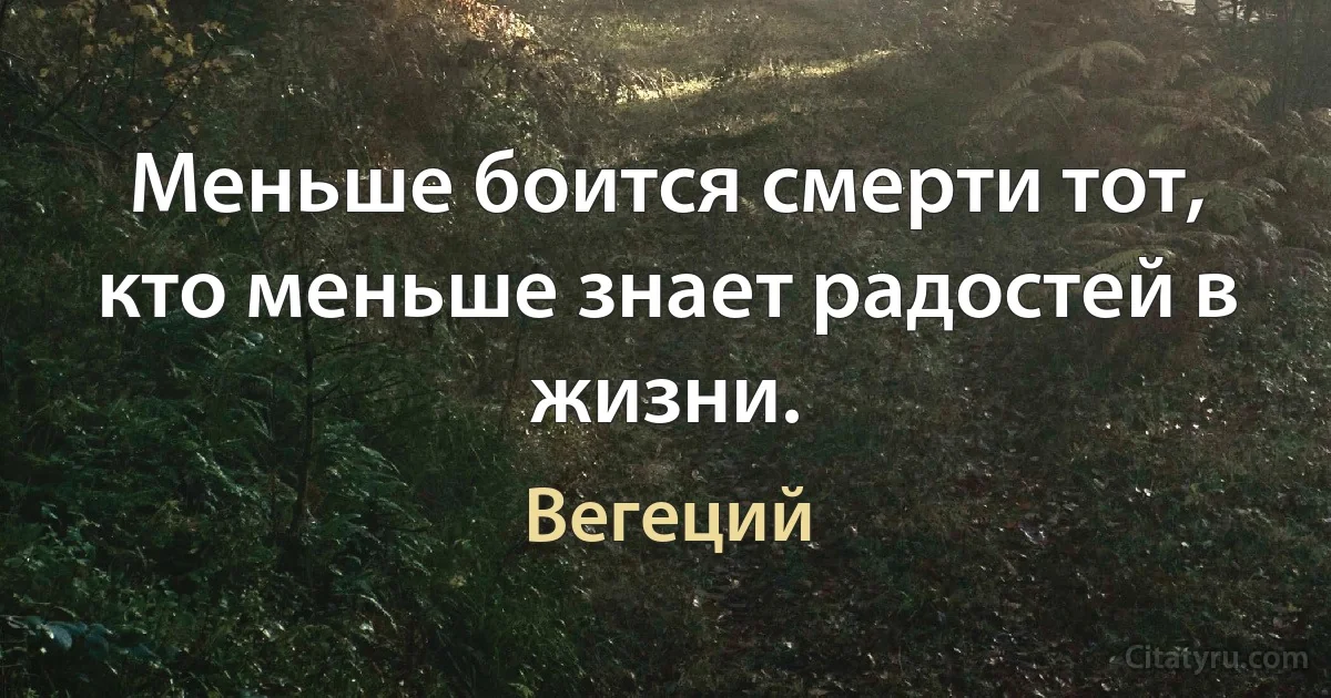 Меньше боится смерти тот, кто меньше знает радостей в жизни. (Вегеций)