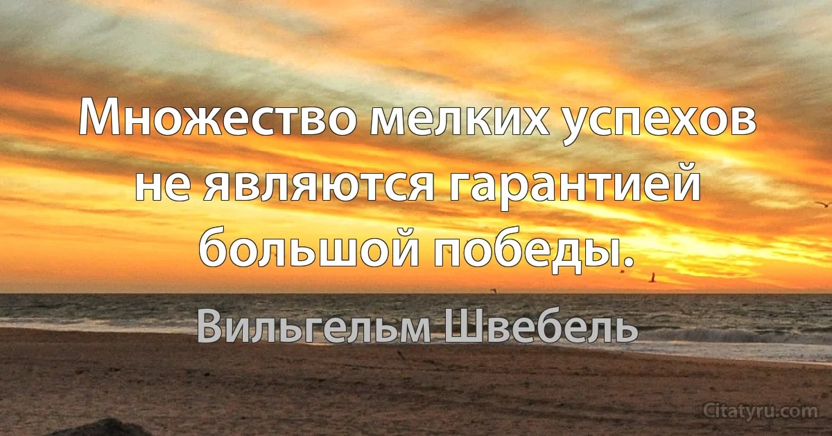 Множество мелких успехов не являются гарантией большой победы. (Вильгельм Швебель)