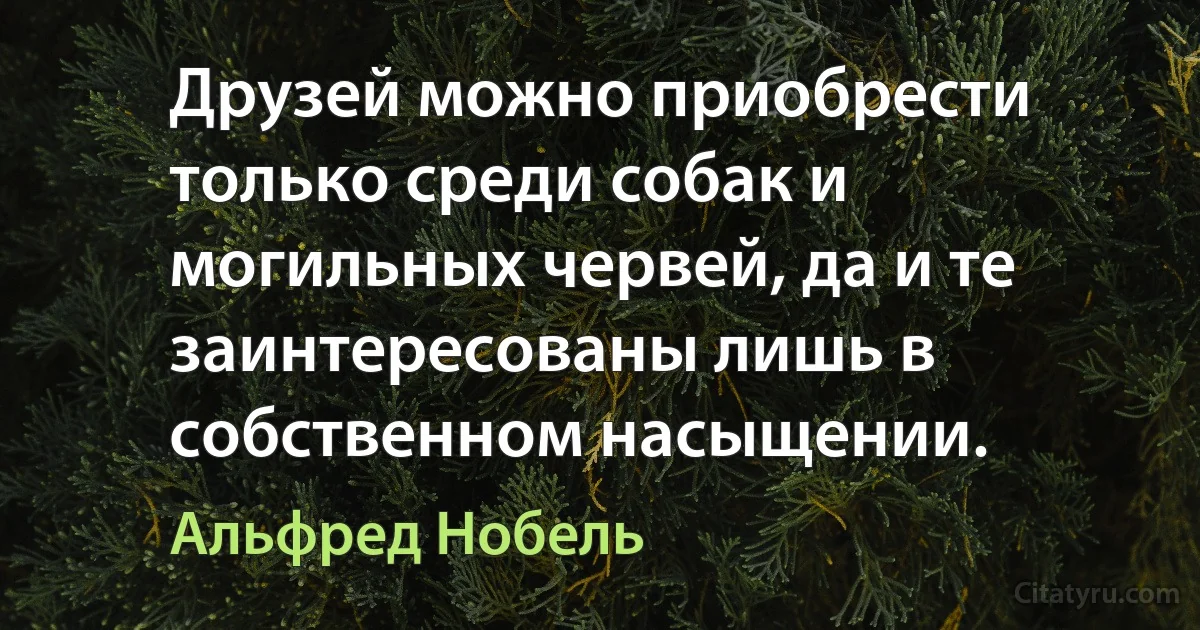 Друзей можно приобрести только среди собак и могильных червей, да и те заинтересованы лишь в собственном насыщении. (Альфред Нобель)