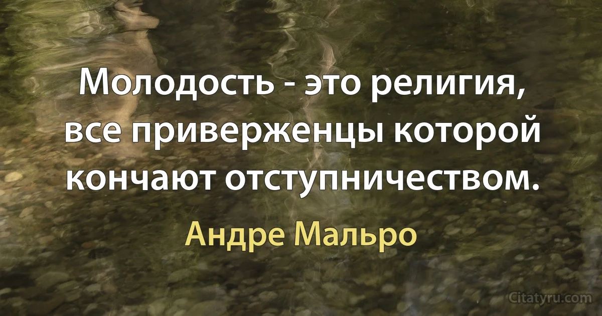 Молодость - это религия, все приверженцы которой кончают отступничеством. (Андре Мальро)