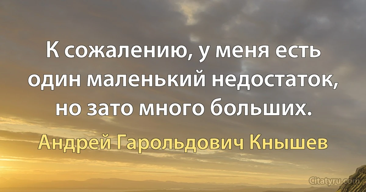 К сожалению, у меня есть один маленький недостаток, но зато много больших. (Андрей Гарольдович Кнышев)