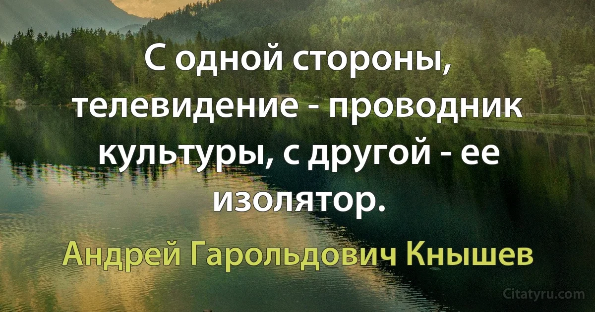 С одной стороны, телевидение - проводник культуры, с другой - ее изолятор. (Андрей Гарольдович Кнышев)