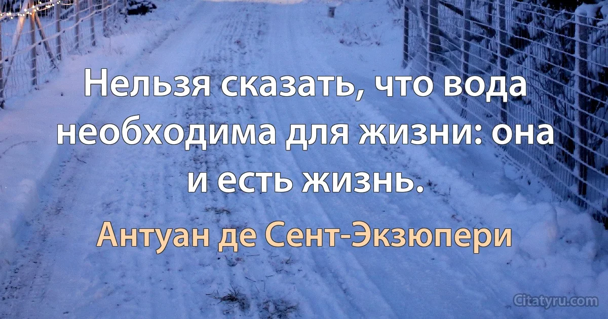 Нельзя сказать, что вода необходима для жизни: она и есть жизнь. (Антуан де Сент-Экзюпери)