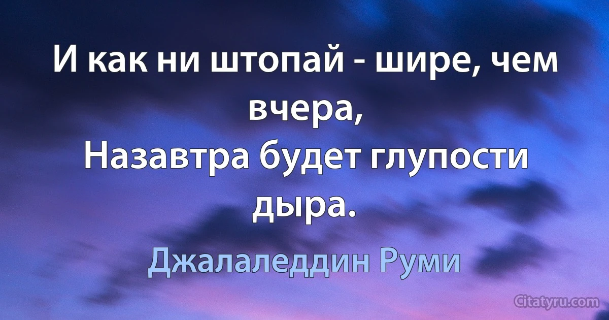 И как ни штопай - шире, чем вчера,
Назавтра будет глупости дыра. (Джалаледдин Руми)