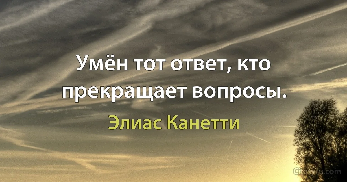 Умён тот ответ, кто прекращает вопросы. (Элиас Канетти)