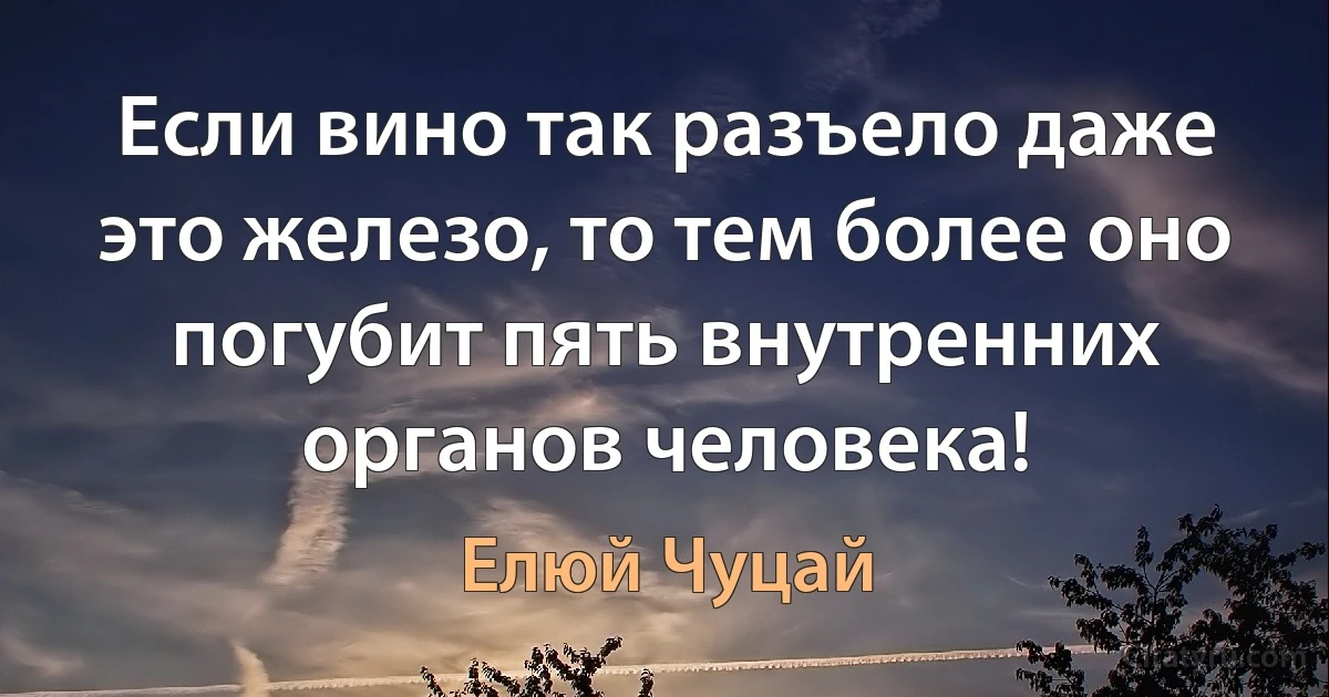 Если вино так разъело даже это железо, то тем более оно погубит пять внутренних органов человека! (Елюй Чуцай)