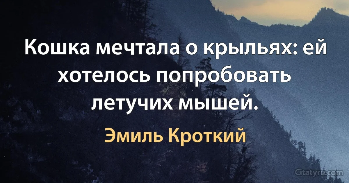 Кошка мечтала о крыльях: ей хотелось попробовать летучих мышей. (Эмиль Кроткий)