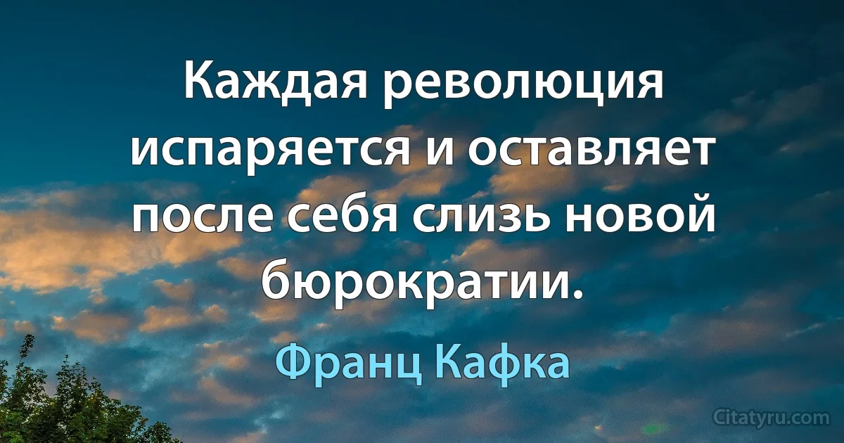 Каждая революция испаряется и оставляет после себя слизь новой бюрократии. (Франц Кафка)