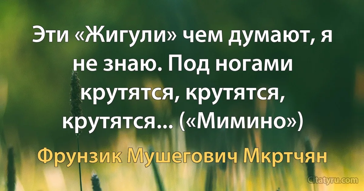 Эти «Жигули» чем думают, я не знаю. Под ногами крутятся, крутятся, крутятся... («Мимино») (Фрунзик Мушегович Мкртчян)