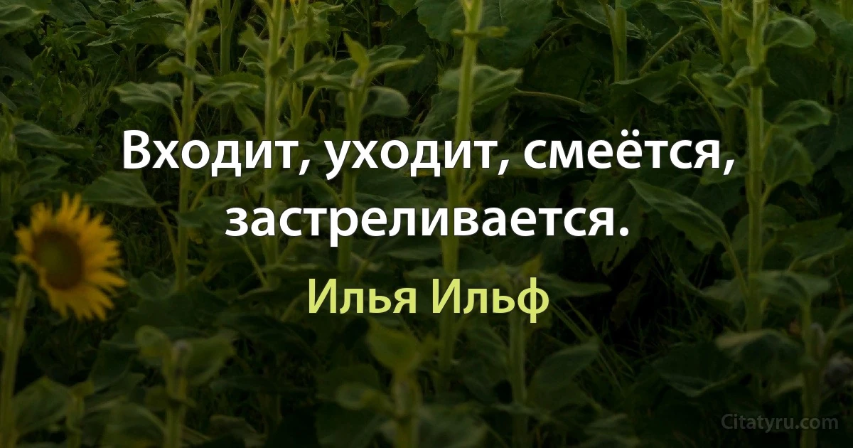 Входит, уходит, смеётся, застреливается. (Илья Ильф)