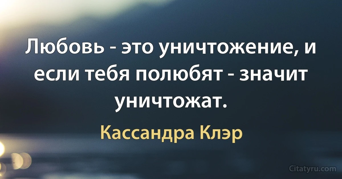 Любовь - это уничтожение, и если тебя полюбят - значит уничтожат. (Кассандра Клэр)