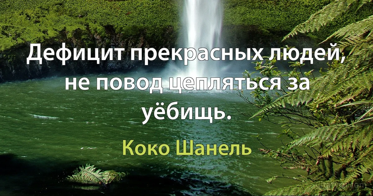 Дефицит прекрасных людей, не повод цепляться за уёбищь. (Коко Шанель)