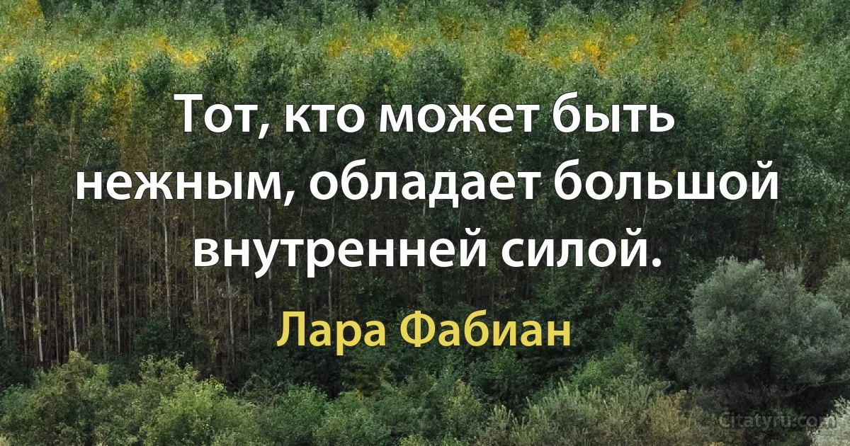 Тот, кто может быть нежным, обладает большой внутренней силой. (Лара Фабиан)