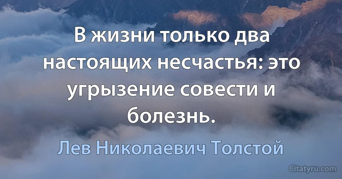 В жизни только два настоящих несчастья: это угрызение совести и болезнь. (Лев Николаевич Толстой)