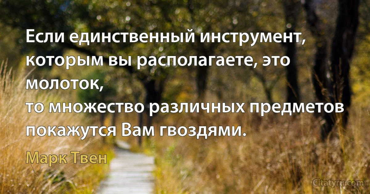 Если единственный инструмент, которым вы располагаете, это молоток,
то множество различных предметов покажутся Вам гвоздями. (Марк Твен)