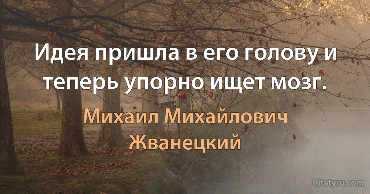 Идея пришла в его голову и теперь упорно ищет мозг. (Михаил Михайлович Жванецкий)