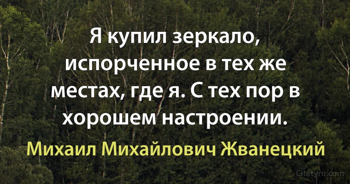 Я купил зеркало, испорченное в тех же местах, где я. С тех пор в хорошем настроении. (Михаил Михайлович Жванецкий)