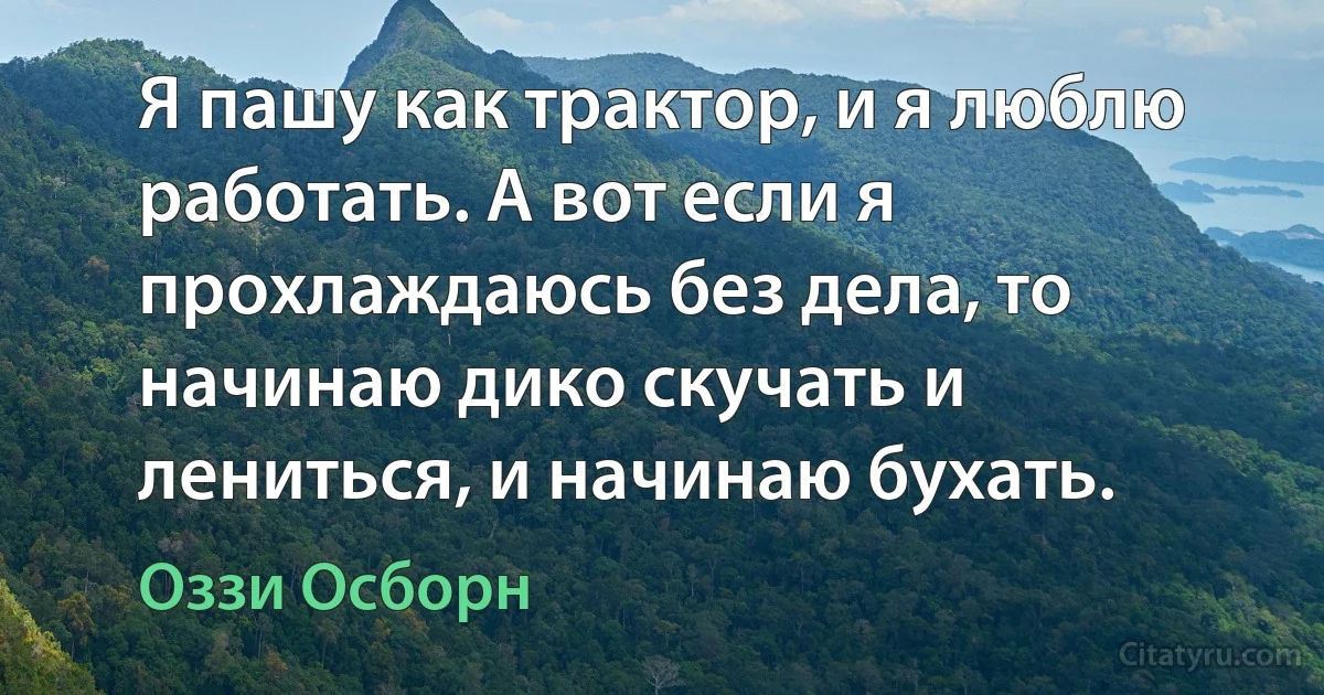 Я пашу как трактор, и я люблю работать. А вот если я прохлаждаюсь без дела, то начинаю дико скучать и лениться, и начинаю бухать. (Оззи Осборн)