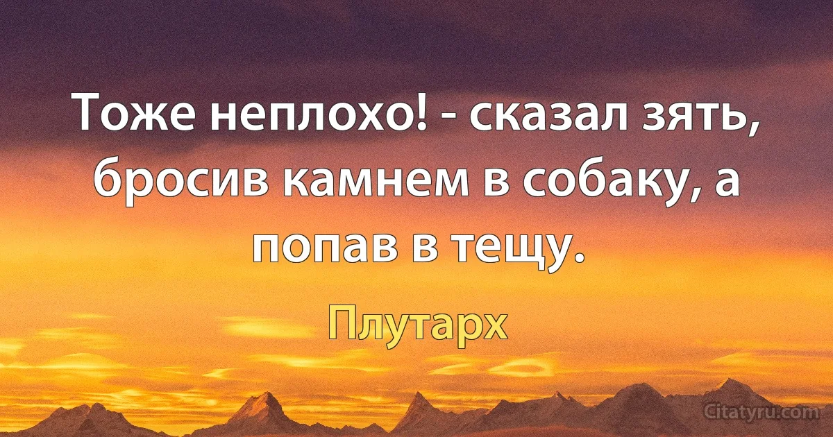 Тоже неплохо! - сказал зять, бросив камнем в собаку, а попав в тещу. (Плутарх)