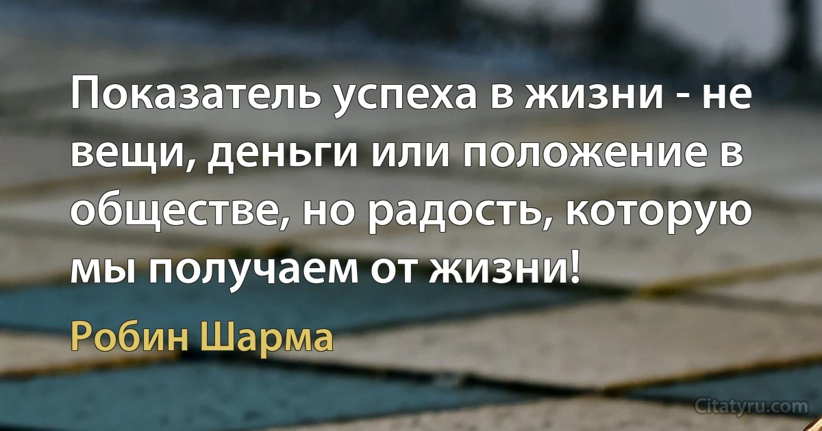 Показатель успеха в жизни - не вещи, деньги или положение в обществе, но радость, которую мы получаем от жизни! (Робин Шарма)